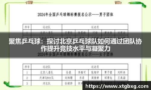 聚焦乒乓球：探讨北京乒乓球队如何通过团队协作提升竞技水平与凝聚力